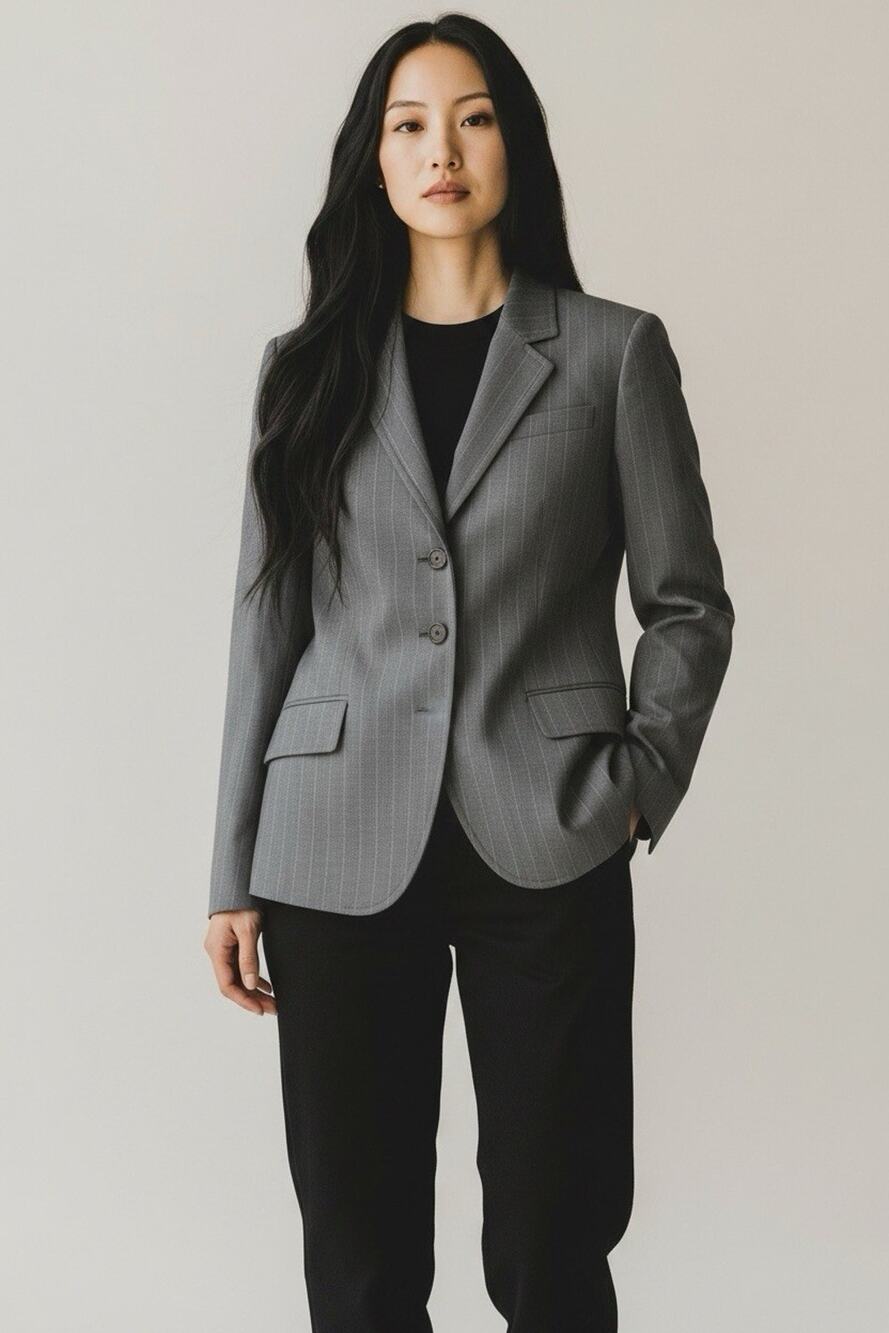 Akris Punto Grey/Beige Striped Blazer Jacket Women’s US 8 EU40